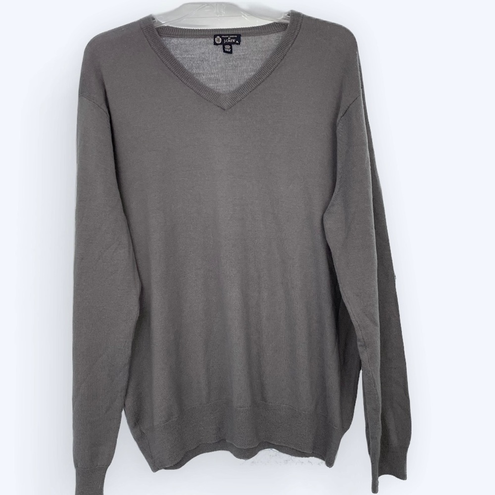 J Crew 100% Italian Merino Wool Long sleeve V-neck charcoal gray sweater XL